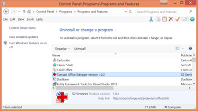 Uninstall programs screen of Control Panel